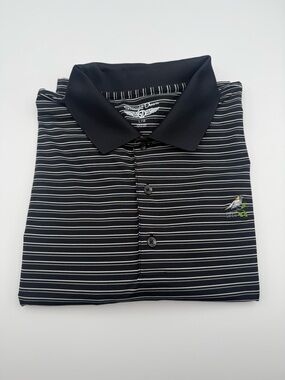 Straight down golf polo black grey white stripe size large golf course